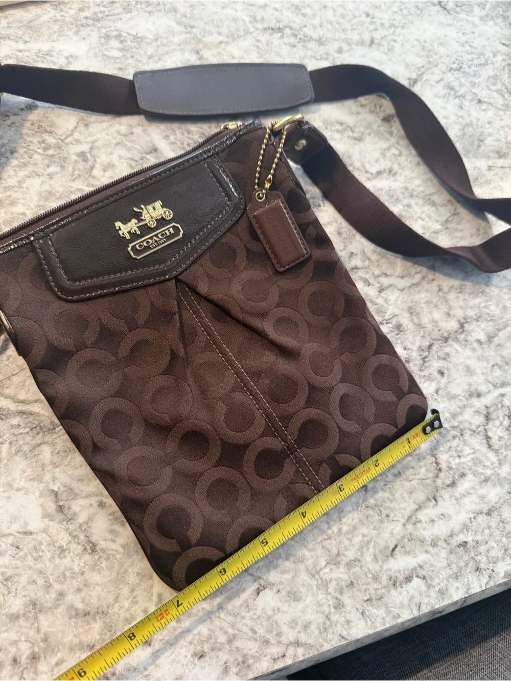 Coach Brown Signature Canvas Crossbody with Gold Hardware
